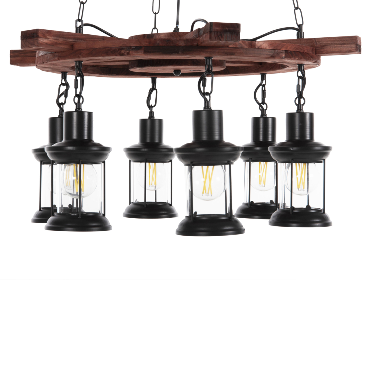 CEILING PENDANT 6-LIGHT HM4116 WOOD-METAL-GLASS 119H cm. [4]