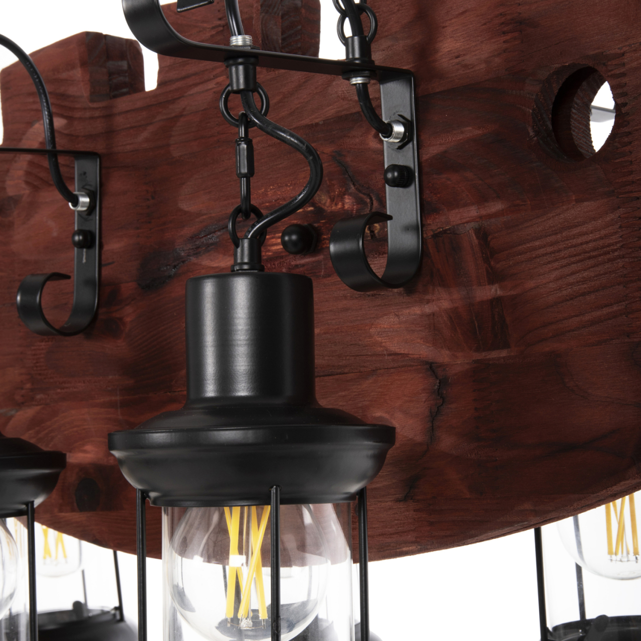 CEILING PENDANT 6-LIGHT HM4118 WOODEN FISH-BLACK METAL-GLASS 95x35x116H cm. [5]