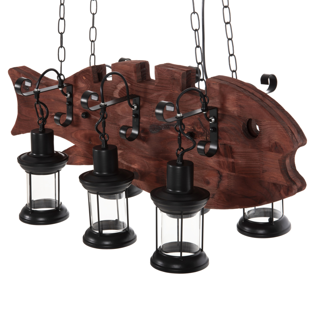 CEILING PENDANT 6-LIGHT HM4118 WOODEN FISH-BLACK METAL-GLASS 95x35x116H cm. [3]