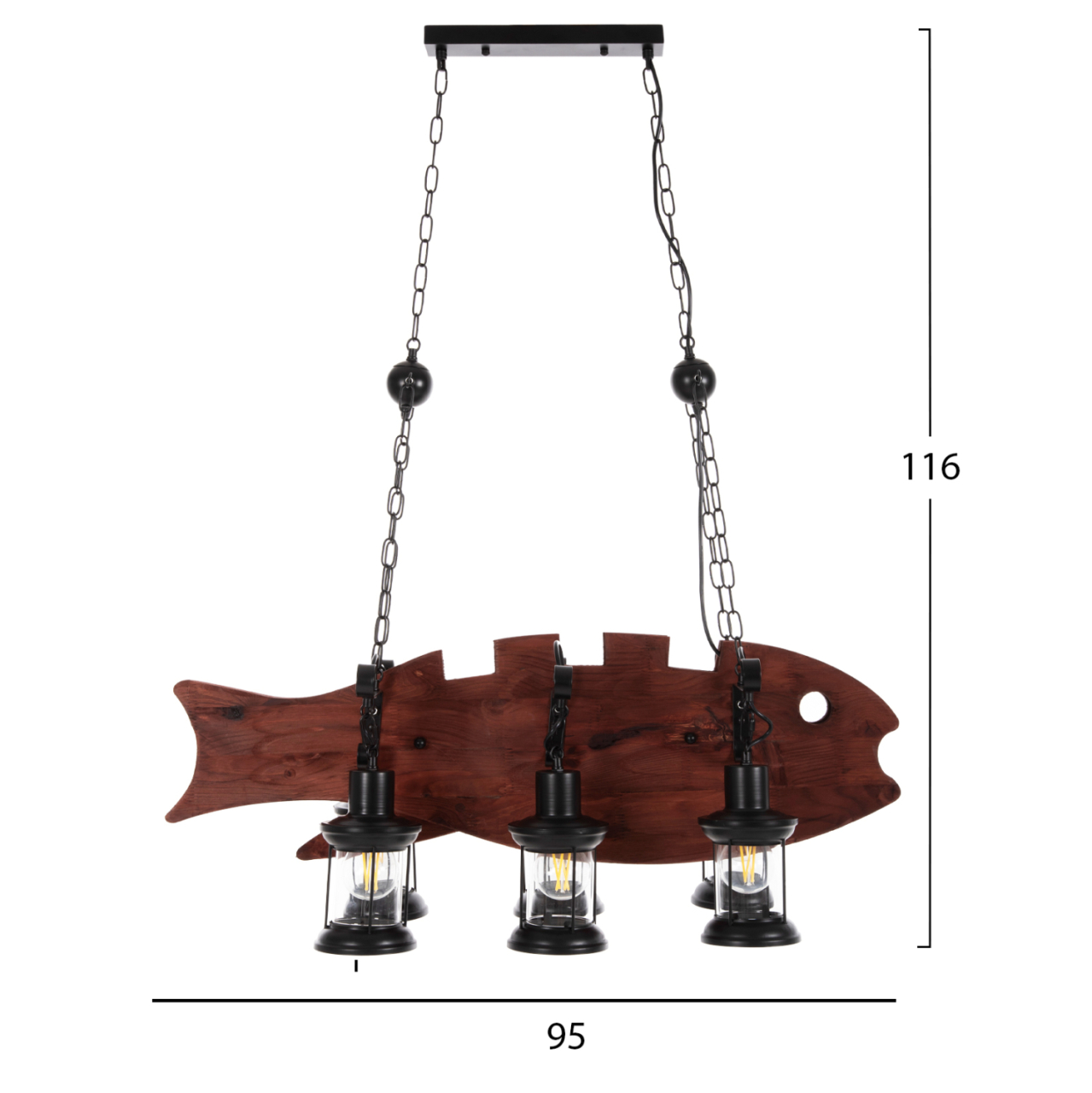 CEILING PENDANT 6-LIGHT HM4118 WOODEN FISH-BLACK METAL-GLASS 95x35x116H cm. [2]