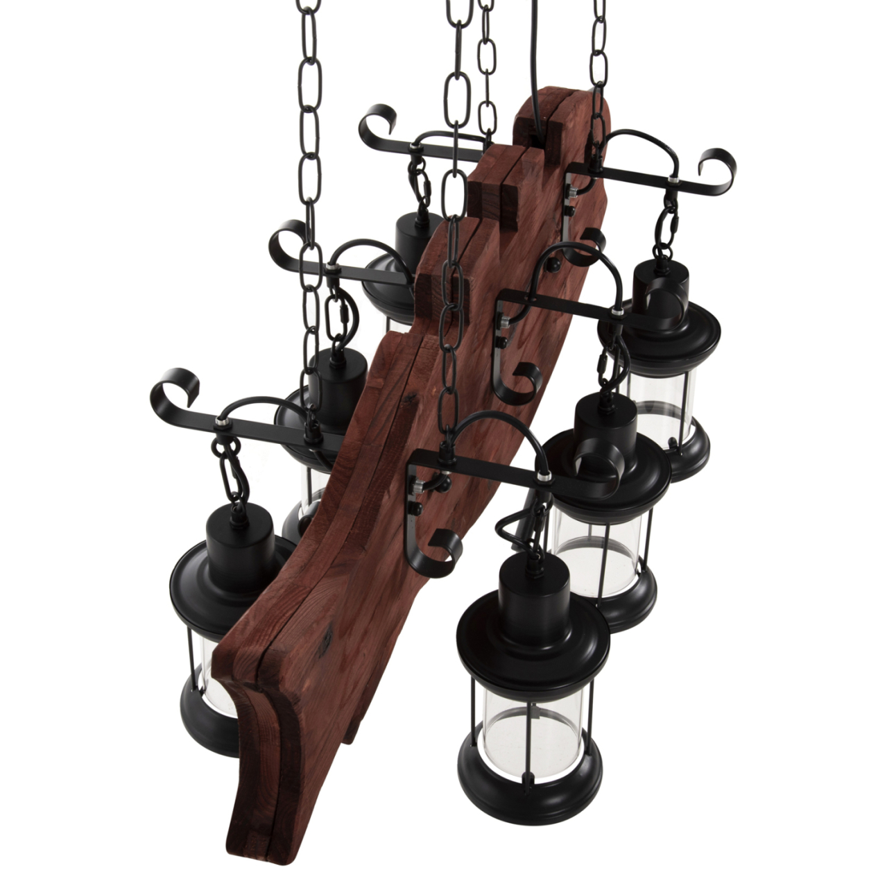 CEILING PENDANT 6-LIGHT HM4118 WOODEN FISH-BLACK METAL-GLASS 95x35x116H cm. [6]