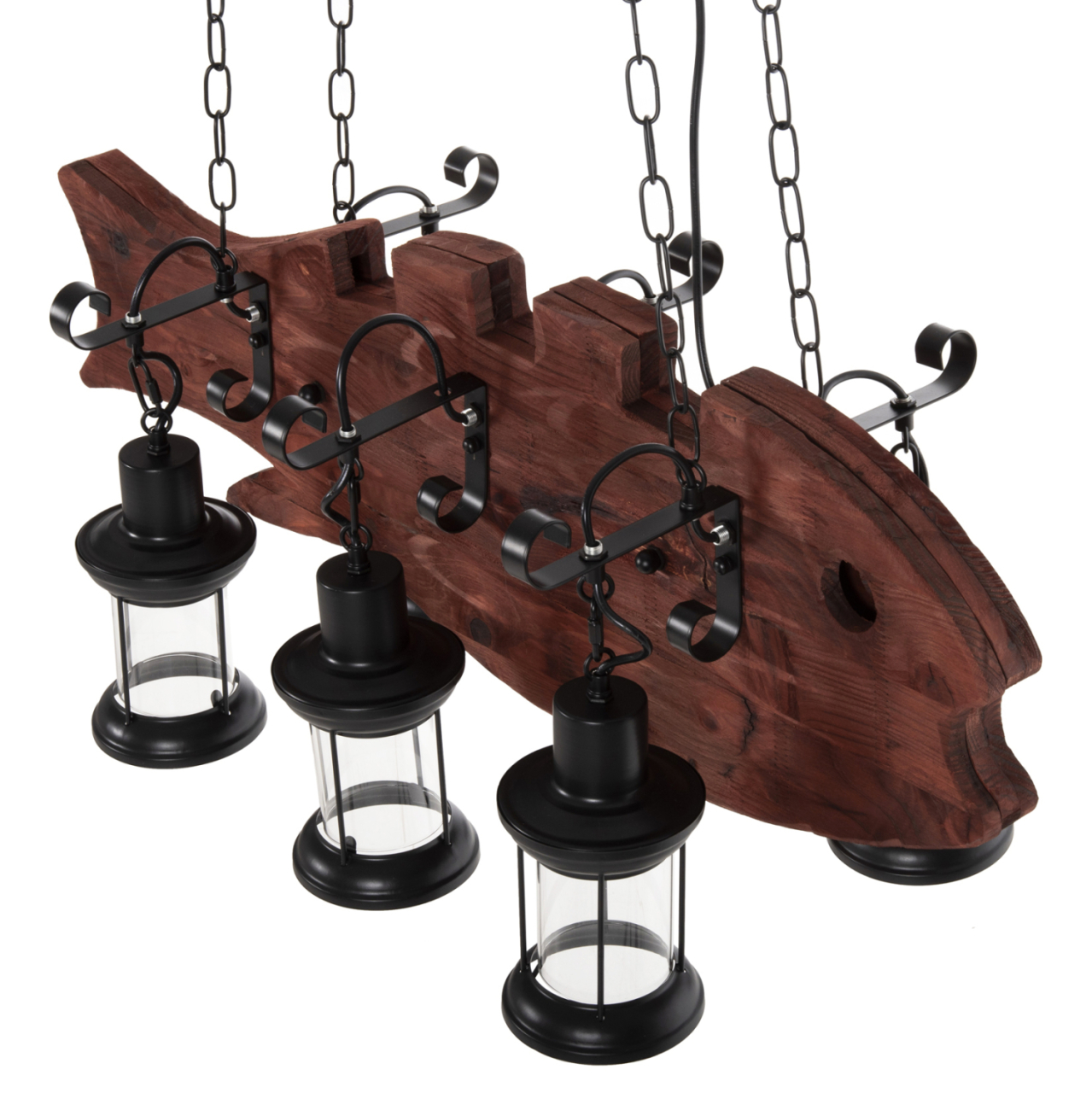 CEILING PENDANT 6-LIGHT HM4118 WOODEN FISH-BLACK METAL-GLASS 95x35x116H cm. [4]