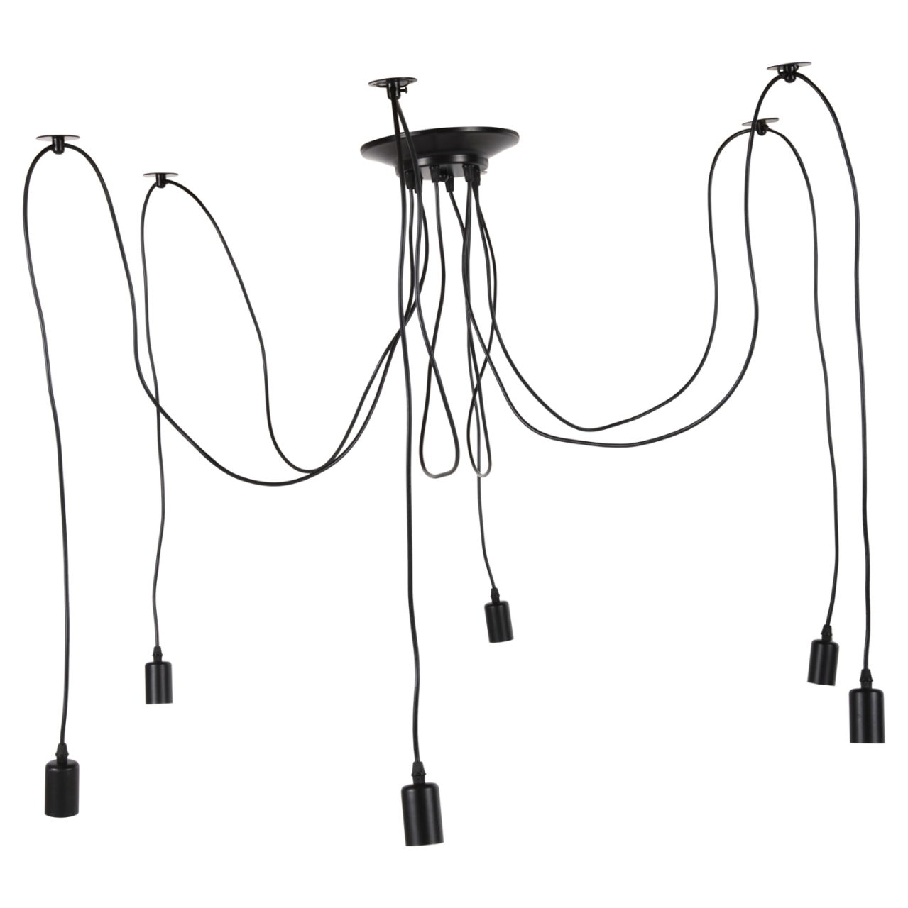 CEILING PENDANT 6-LIGHT HM4175 BLACK METAL-BLACK CABLES Φ100x180Hcm. [2]