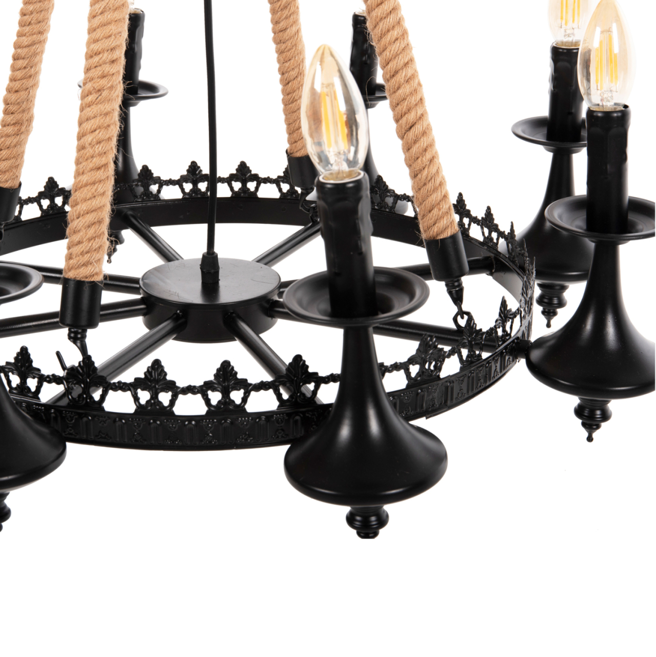 CEILING PENDANT 8-LIGHT HM4169 BLACK METAL-ROPE Φ66x131Hcm. [4]