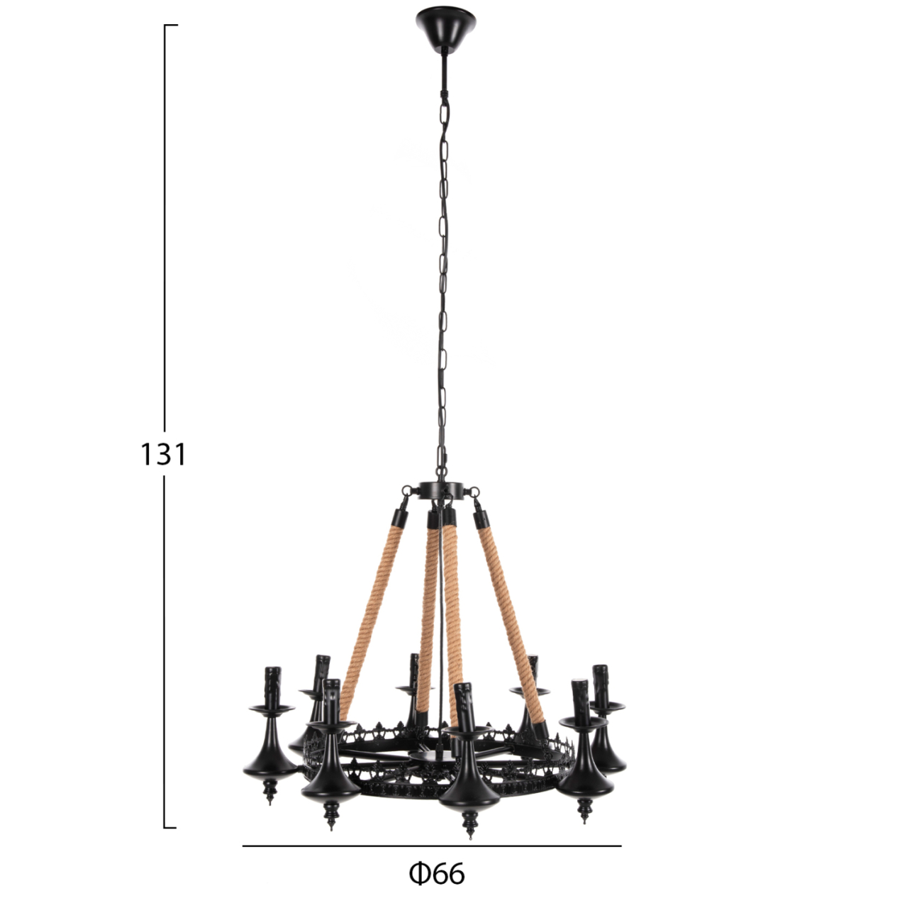CEILING PENDANT 8-LIGHT HM4169 BLACK METAL-ROPE Φ66x131Hcm. [2]