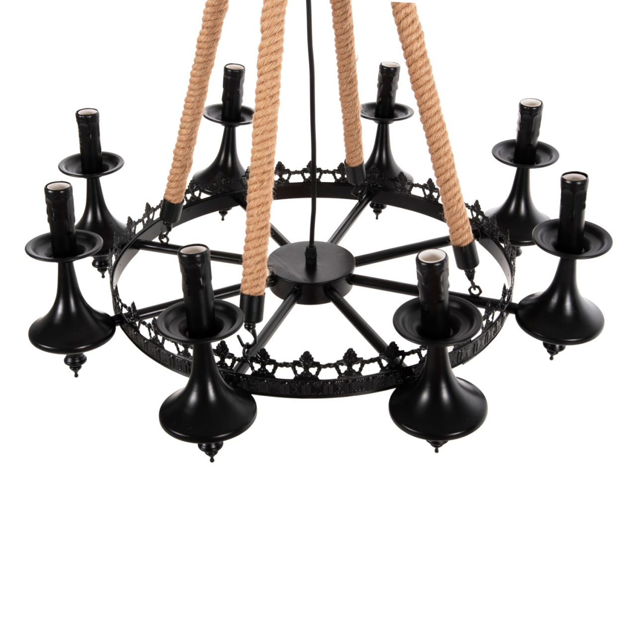 CEILING PENDANT 8-LIGHT HM4169 BLACK METAL-ROPE Φ66x131Hcm. [3]