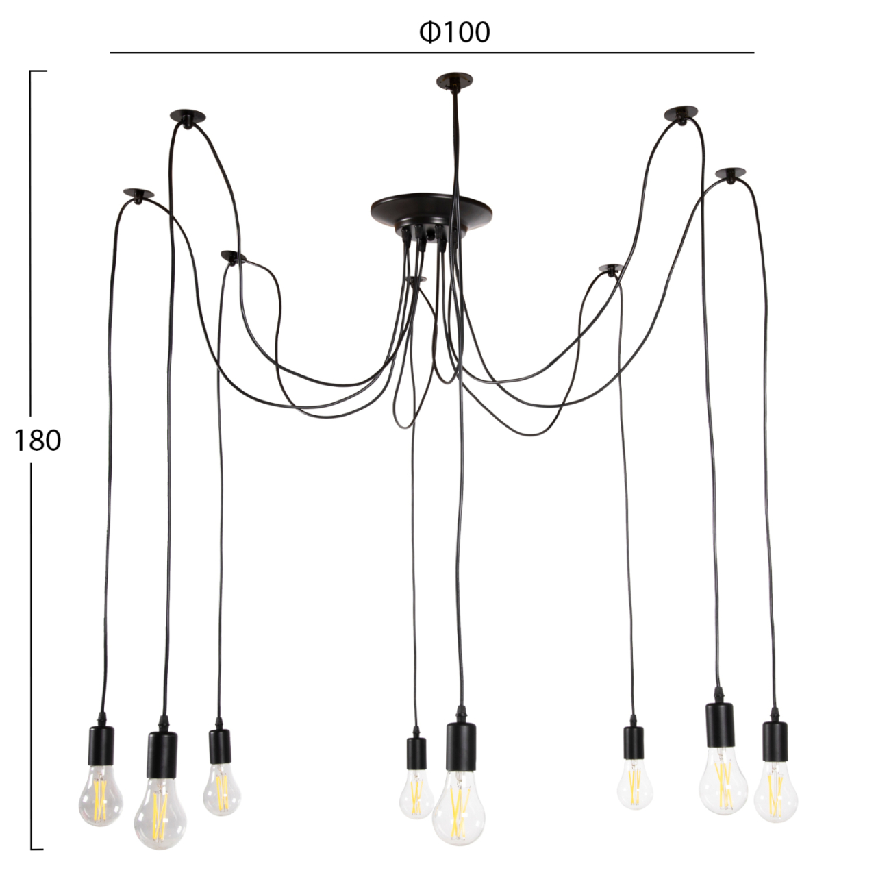 CEILING PENDANT 8-LIGHT HM4176 BLACK METAL-BLACK CABLES Φ100x180Hcm. [2]