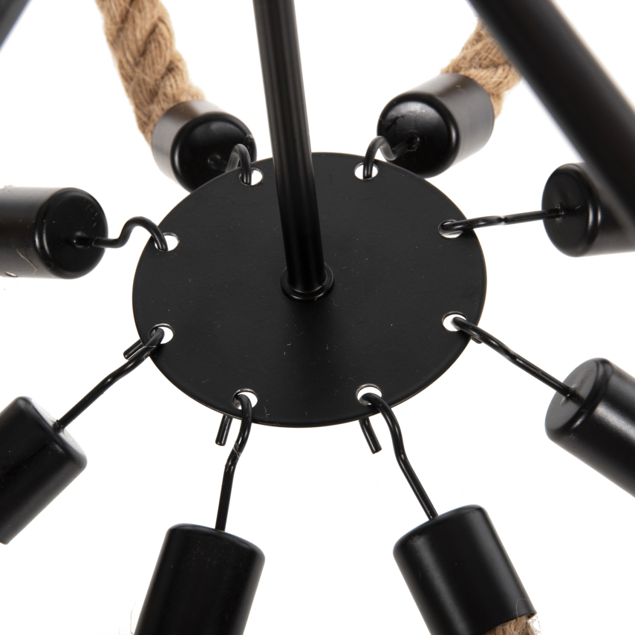 CEILING PENDANT 8-LIGHT HM4178 ROPE AND BLACK METAL 84x84x121Hcm. [4]