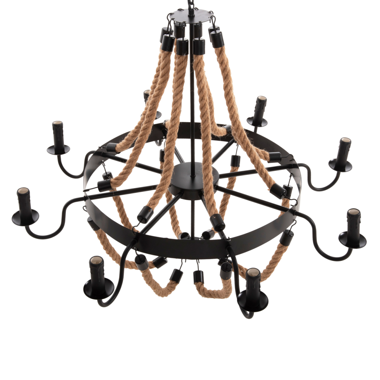 CEILING PENDANT 8-LIGHT HM4178 ROPE AND BLACK METAL 84x84x121Hcm. [3]
