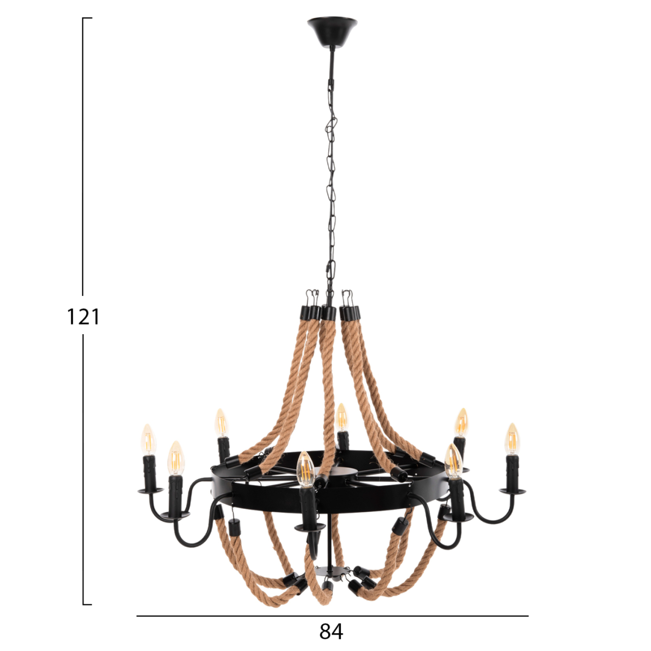 CEILING PENDANT 8-LIGHT HM4178 ROPE AND BLACK METAL 84x84x121Hcm. [2]