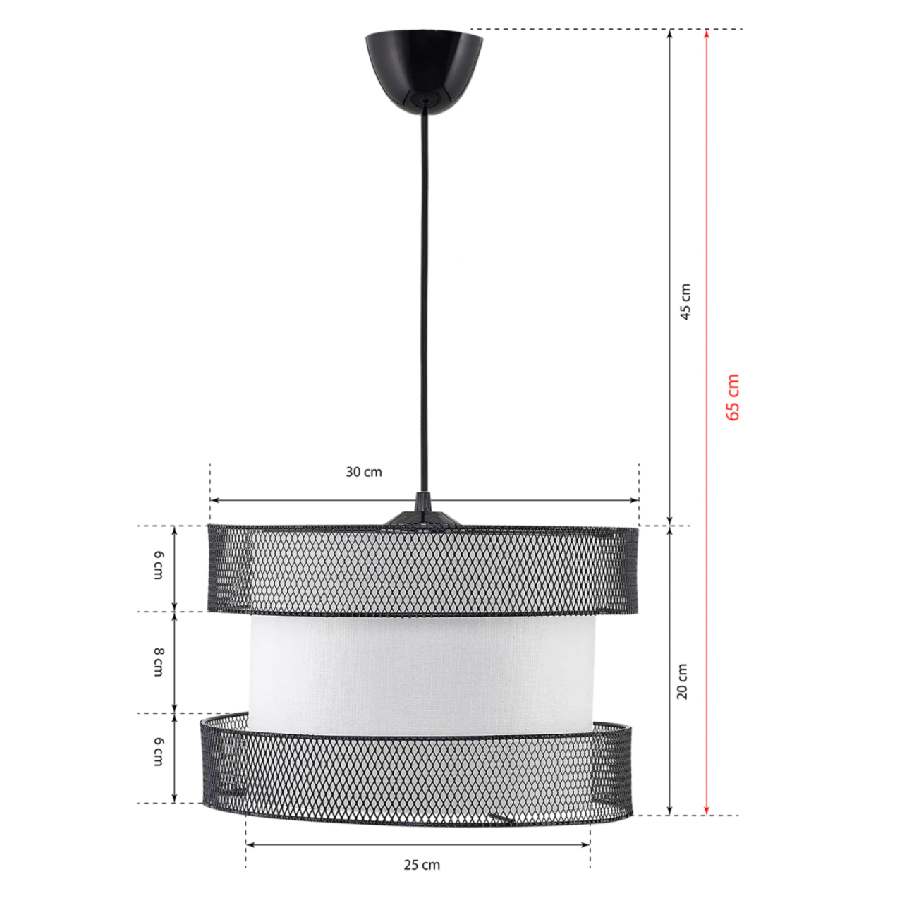 CEILING PENDANT FB97658.01, BLACK METAL, WHITE FABRIC, Φ30x65 [2]