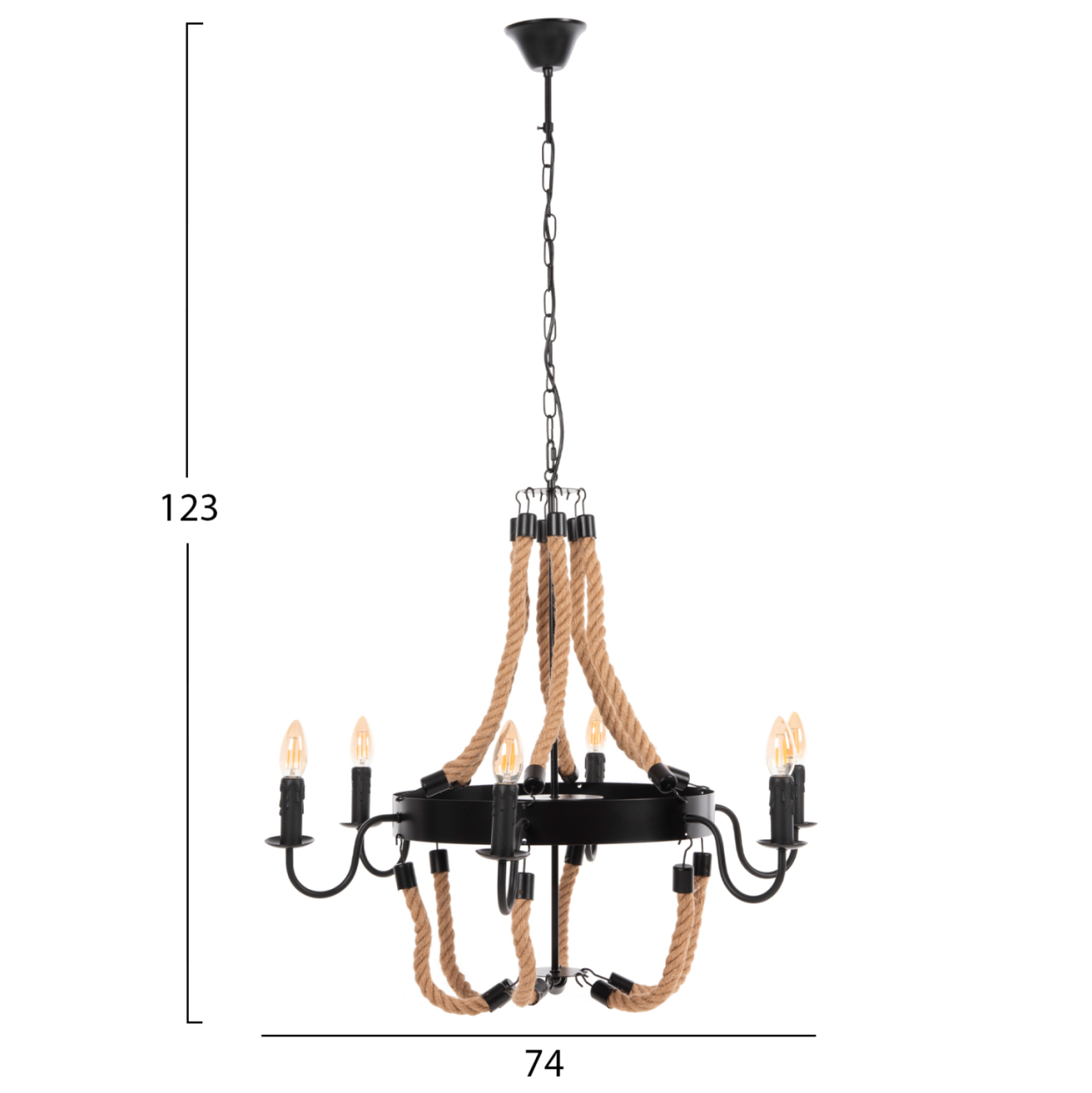 CEILING PENDANT FIXTURE HM4177 6-LIGHT WITH ROPE AND BLACK METAL 74x74x123Hcm. [2]