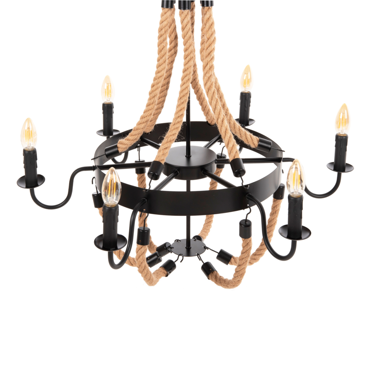 CEILING PENDANT FIXTURE HM4177 6-LIGHT WITH ROPE AND BLACK METAL 74x74x123Hcm. [3]