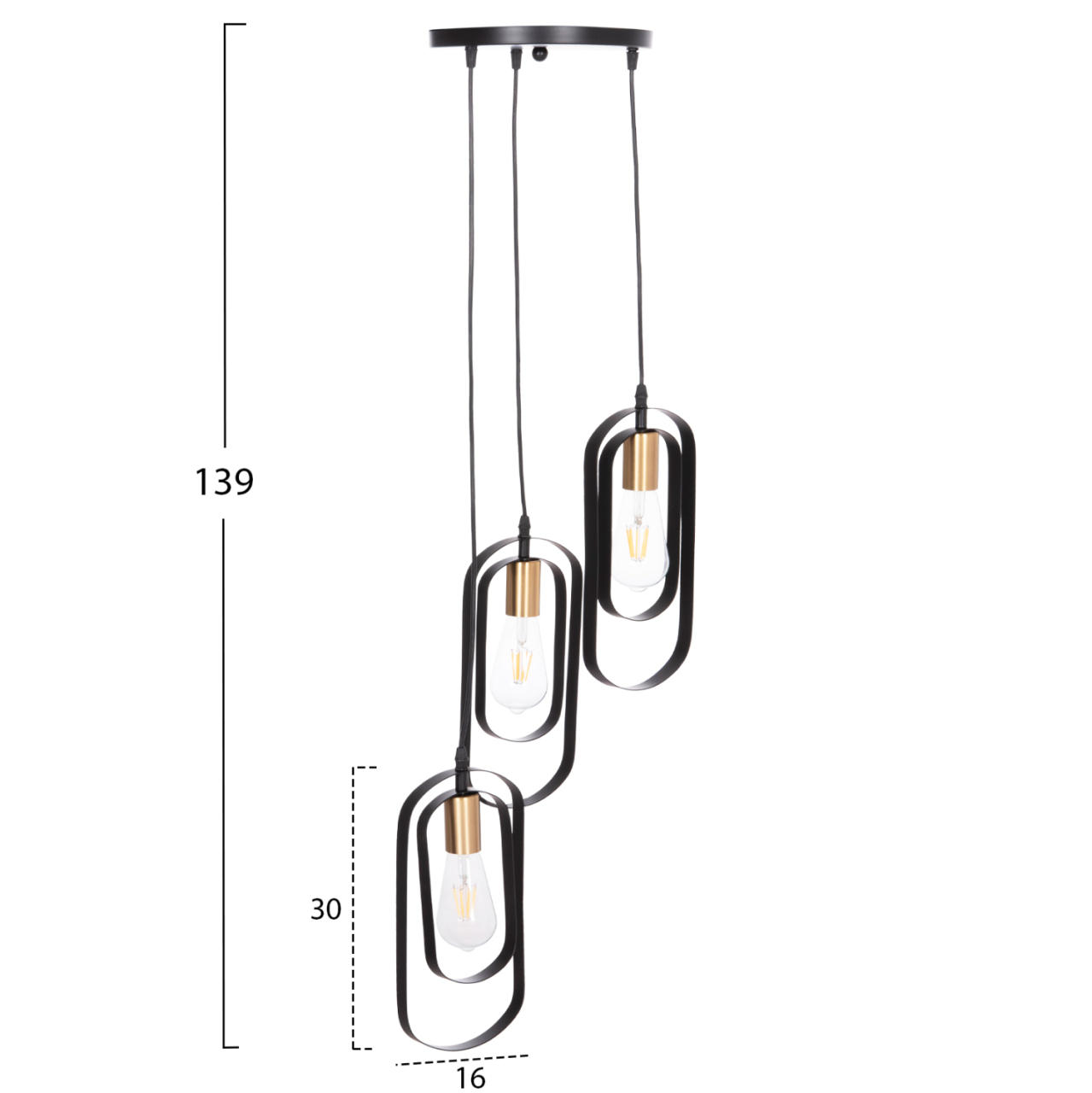 CEILING PENDANT LAMP BIUT HM7528.11 BLACK METAL-GOLD SOCKET Φ23x139Hcm. [2]