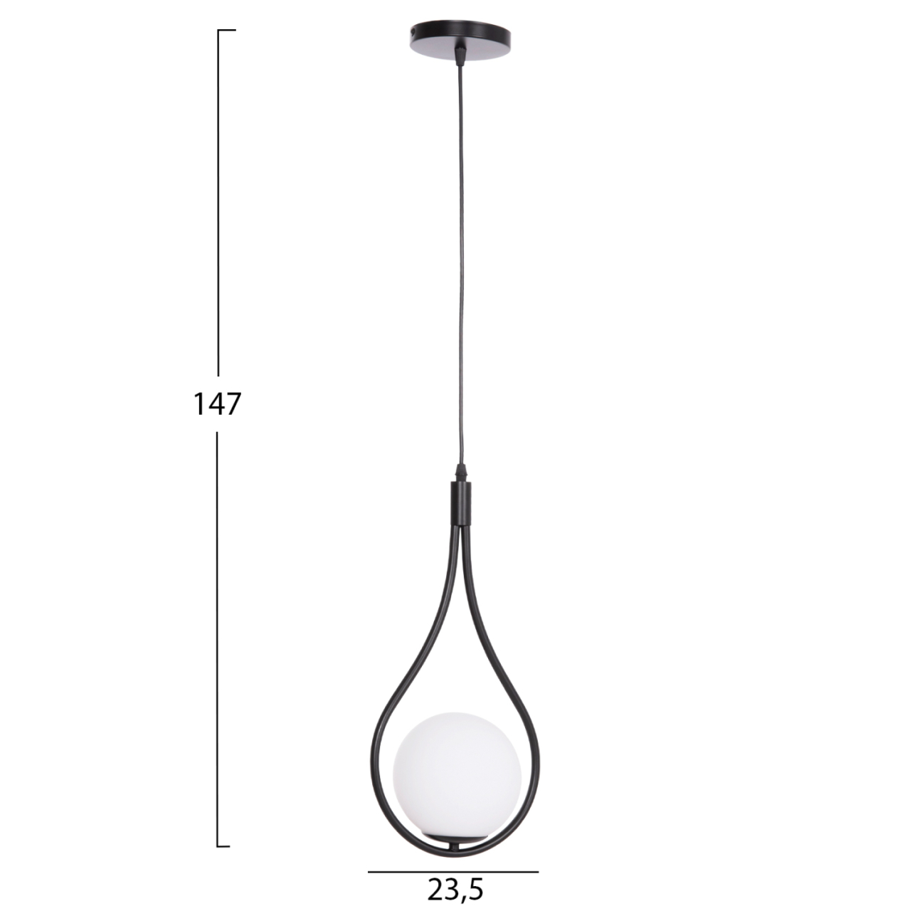 CEILING PENDANT LAMP DROPLET HM7503.11 METAL IN BLACK-MILKY WHITE GLOBE BULB 23.5x12x147Hcm. [2]