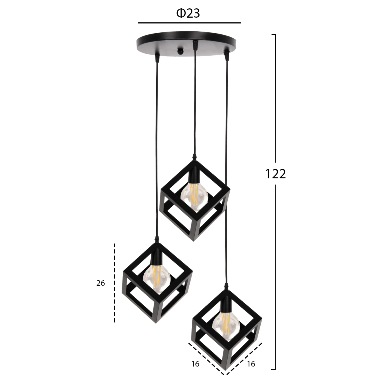 CEILING PENDANT LAMP HM4036 3 CUBES BLACK METAL Φ23x122Hcm. [2]