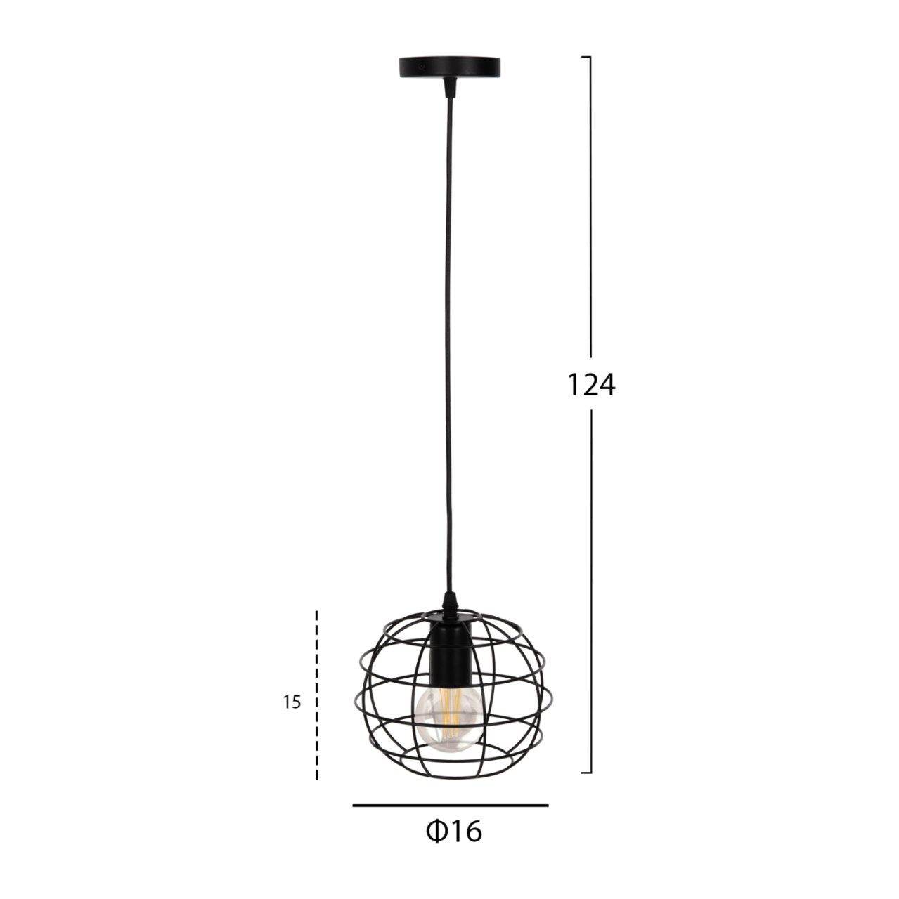 CEILING PENDANT LAMP HM4037 BLACK METAL SPHERE Φ16x124Hcm. [2]
