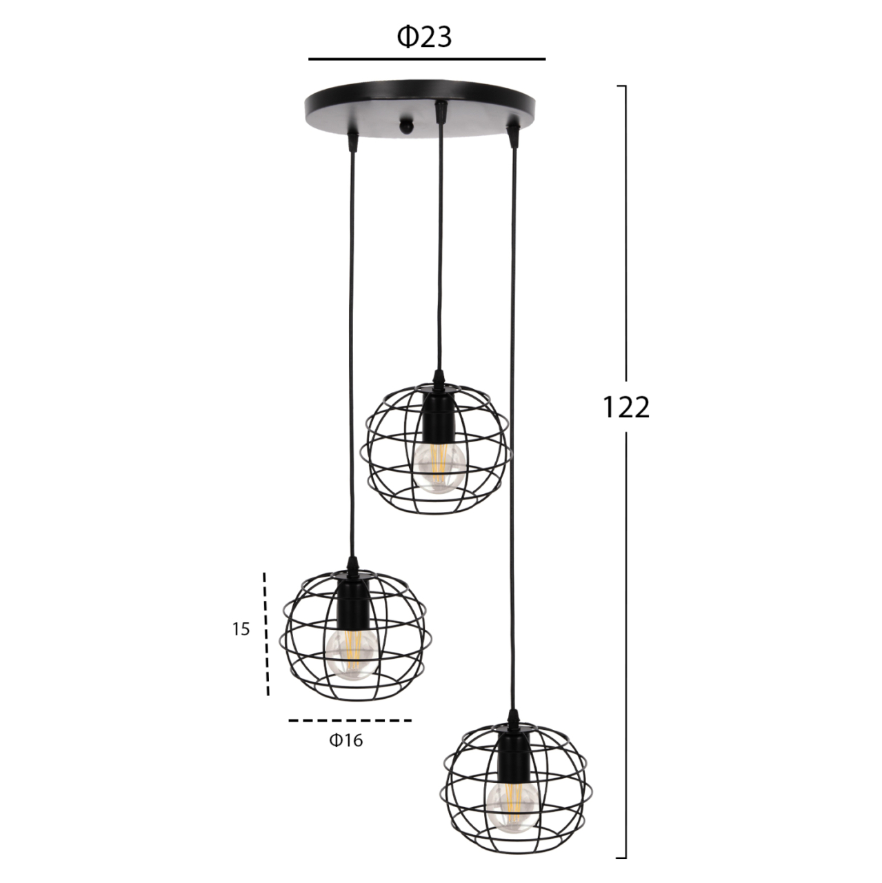 CEILING PENDANT LAMP HM4038 3 METAL SPHERES Φ23x122Hcm. [2]