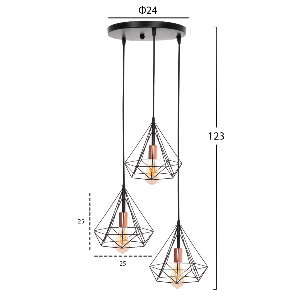 CEILING PENDANT LAMP HM4041 3-LIGHT BLACK METAL 25x22x123Hcm. [2]