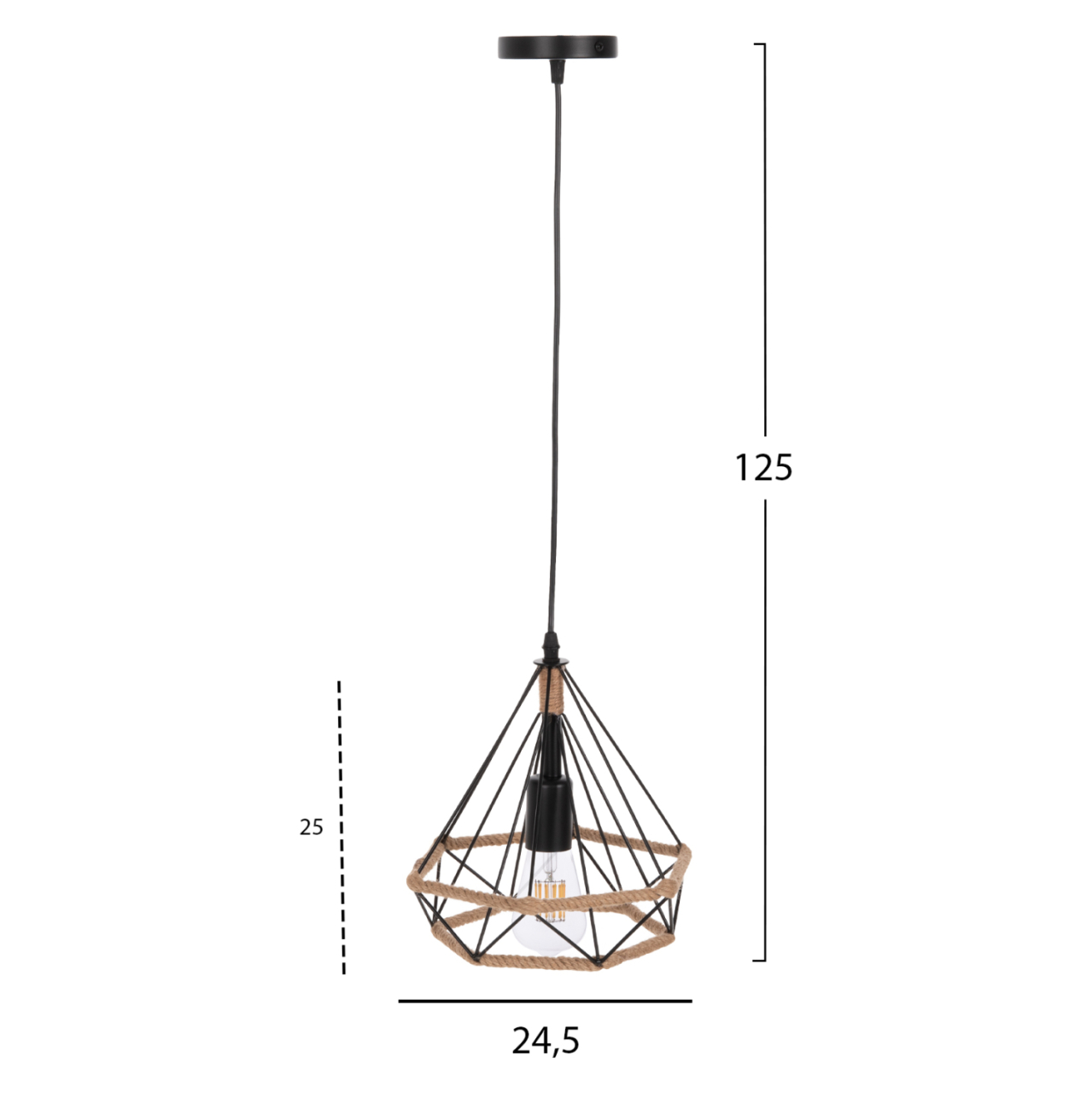 CEILING PENDANT LAMP HM4061 BLACK METAL-ROPE 24,5x21,5x125Hcm. [2]