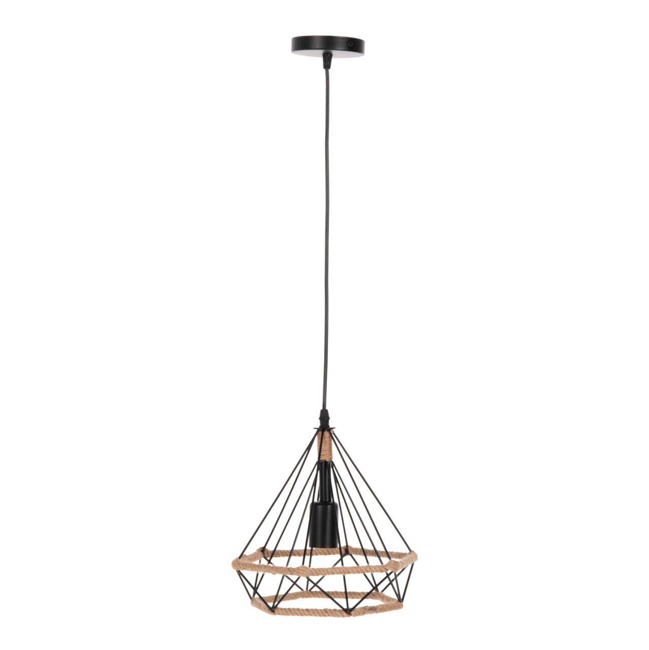 CEILING PENDANT LAMP HM4061 BLACK METAL-ROPE 24,5x21,5x125Hcm. [3]