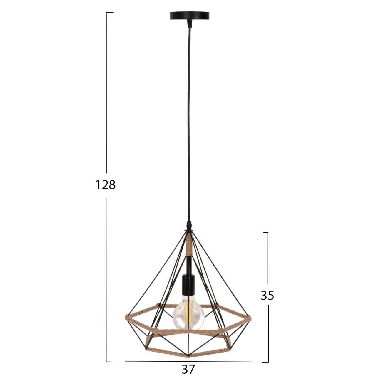 CEILING PENDANT LAMP HM4062 BLACK METAL-ROPE 33x37x128Hcm. [2]