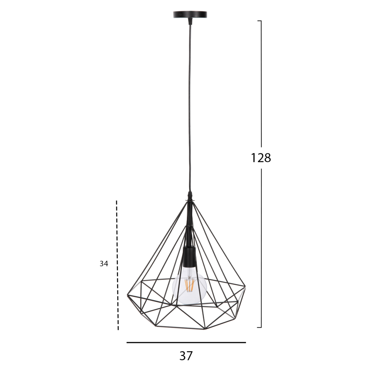 CEILING PENDANT LAMP HM4064 BLACK METAL CAP 32x37x128Hcm. [2]