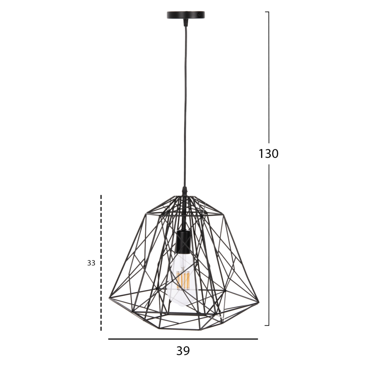 CEILING PENDANT LAMP HM4066 BLACK METAL DIAMOND-LIKE "CAGE" CAP 39x34x130Hcm. [2]