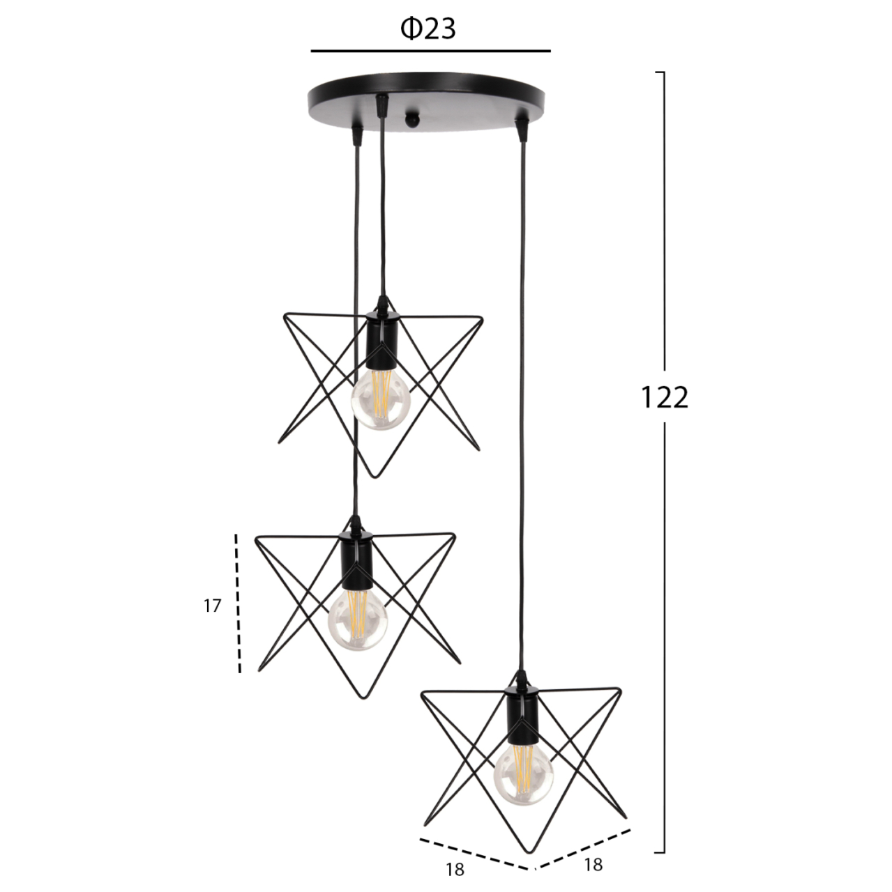 CEILING PENDANT LAMP HM4076 3-LIGHT BLACK METAL Φ23x122Hcm. [2]
