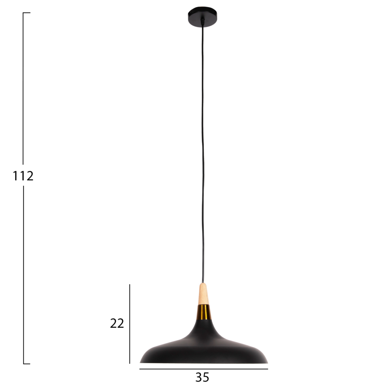CEILING PENDANT LAMP HM4080 BLACK METAL-WOODEN DETAIL ON TOP 35x35x112H cm. [2]