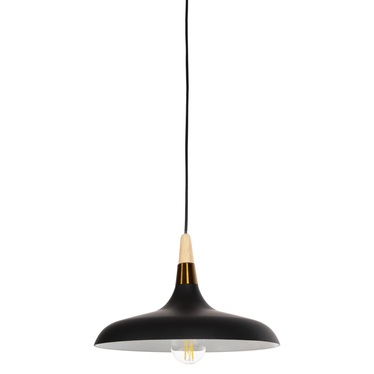 CEILING PENDANT LAMP HM4080 BLACK METAL-WOODEN DETAIL ON TOP 35x35x112H cm. [3]