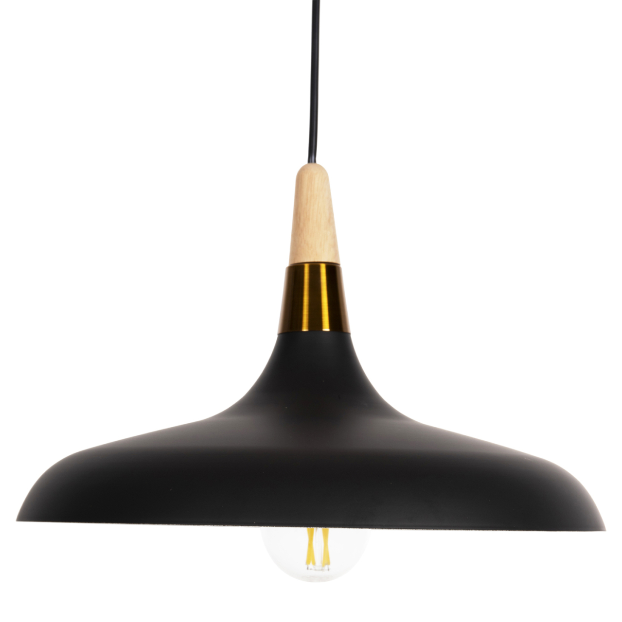 CEILING PENDANT LAMP HM4080 BLACK METAL-WOODEN DETAIL ON TOP 35x35x112H cm. [4]
