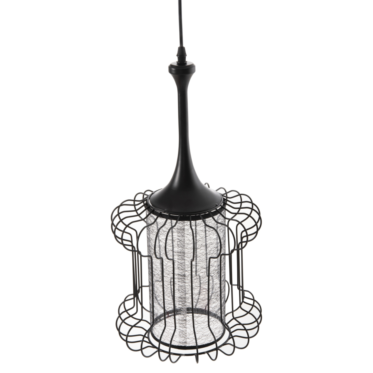 CEILING PENDANT LAMP HM4087 BLACK METAL-WHITE FABRIC Φ24x130Hcm. [3]