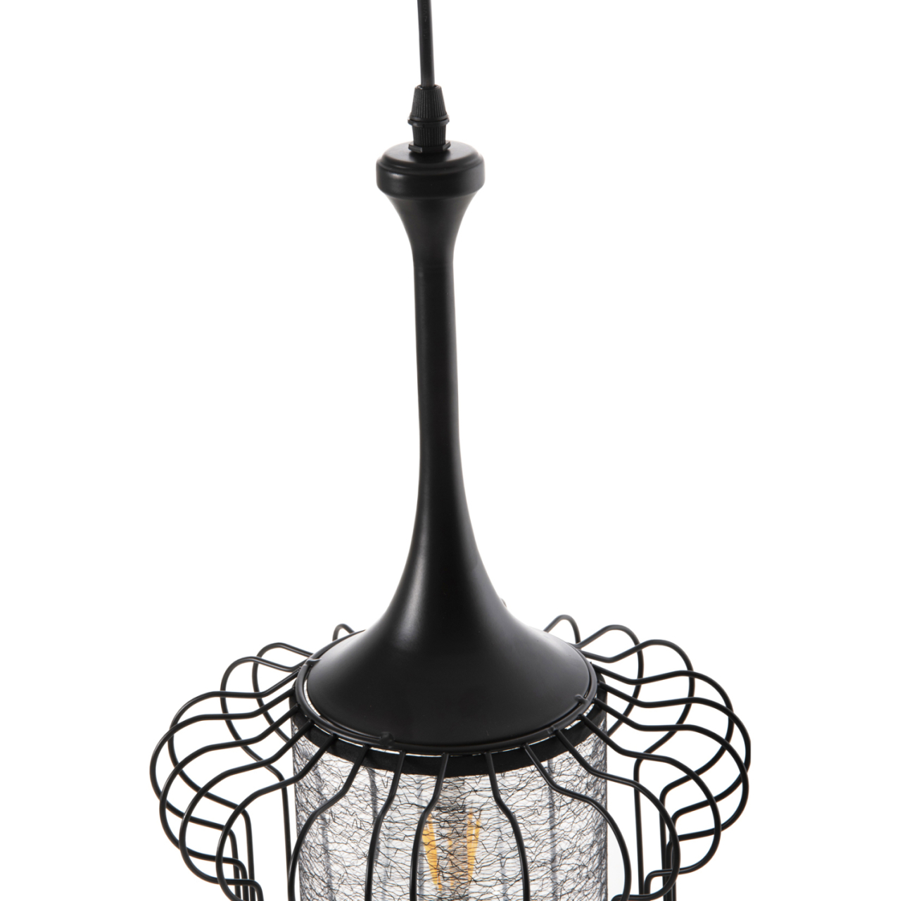 CEILING PENDANT LAMP HM4087 BLACK METAL-WHITE FABRIC Φ24x130Hcm. [4]