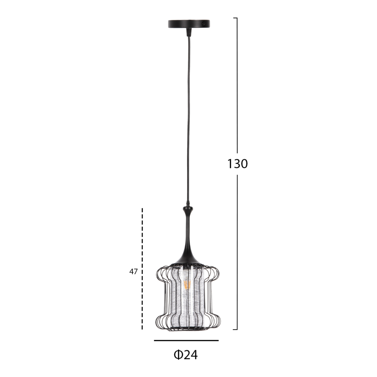 CEILING PENDANT LAMP HM4087 BLACK METAL-WHITE FABRIC Φ24x130Hcm. [2]
