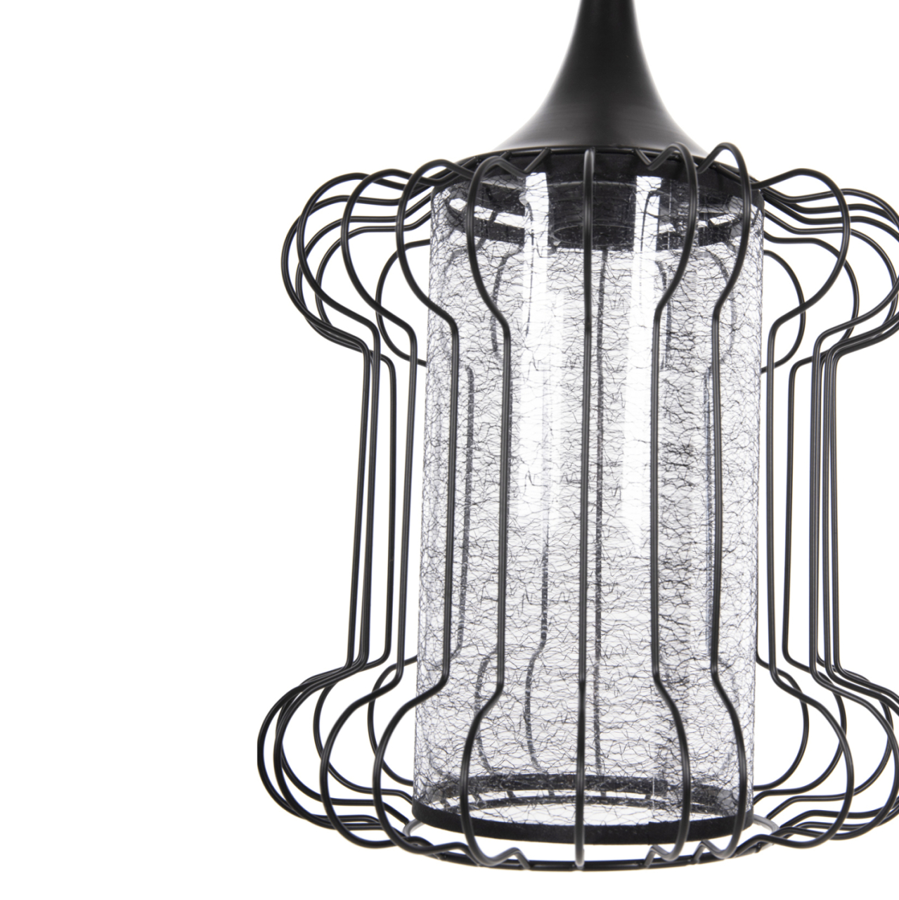 CEILING PENDANT LAMP HM4087 BLACK METAL-WHITE FABRIC Φ24x130Hcm. [5]