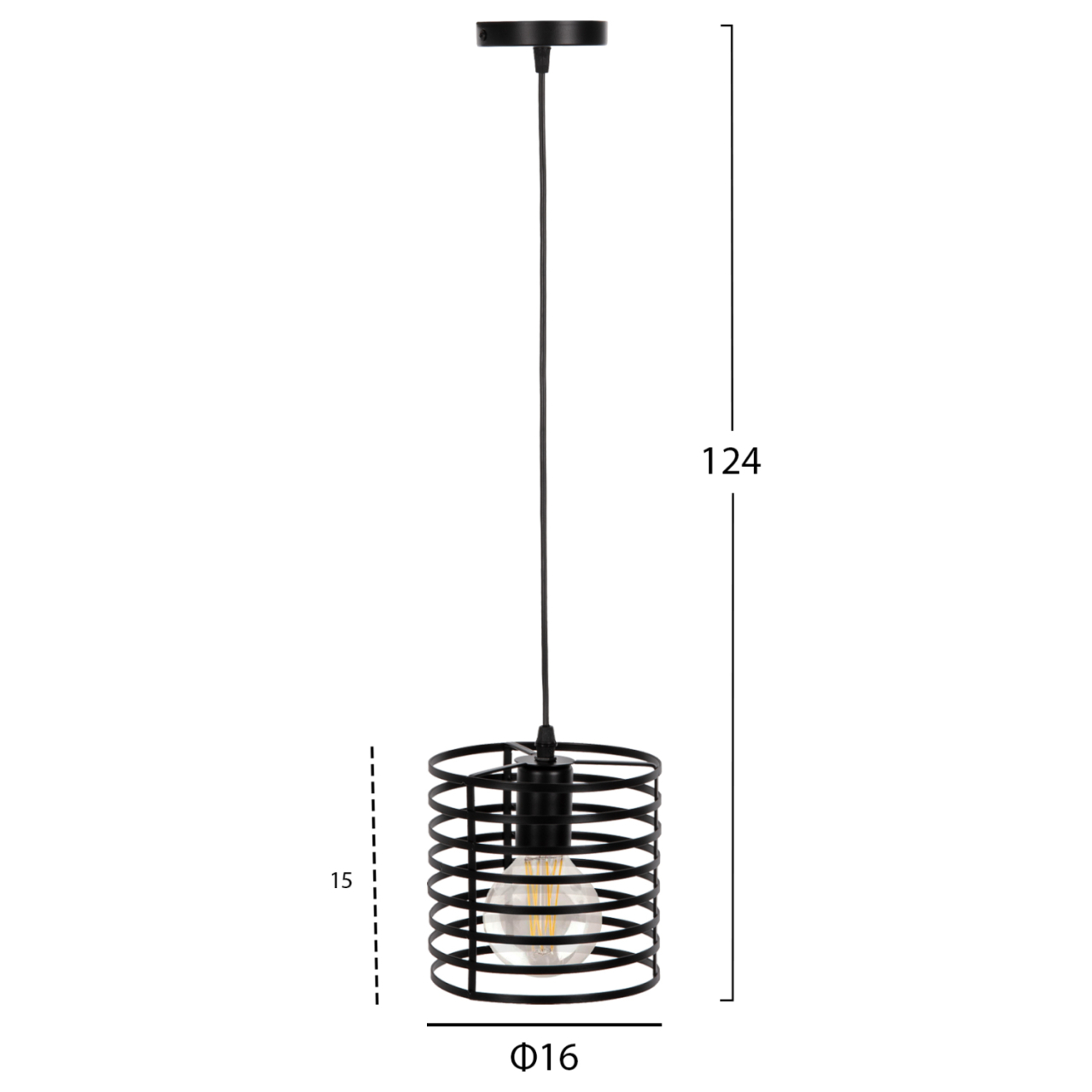 CEILING PENDANT LAMP HM4090 BLACK CYLINDRICAL METAL CAP Φ16x124Hcm. [2]