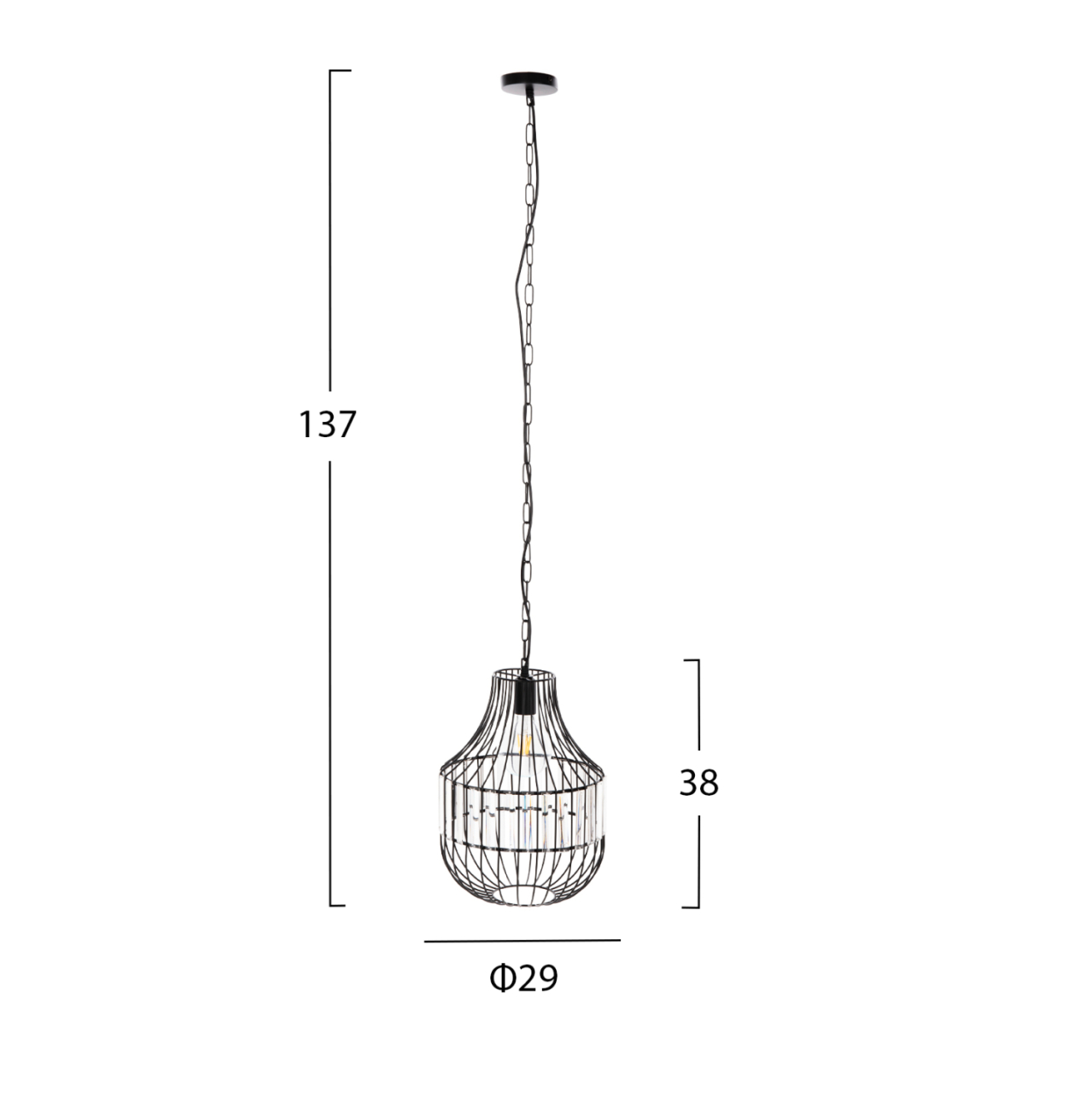 CEILING PENDANT LAMP HM4093 BLACK METAL AND GLASS Φ29x38-137Hcm. [2]