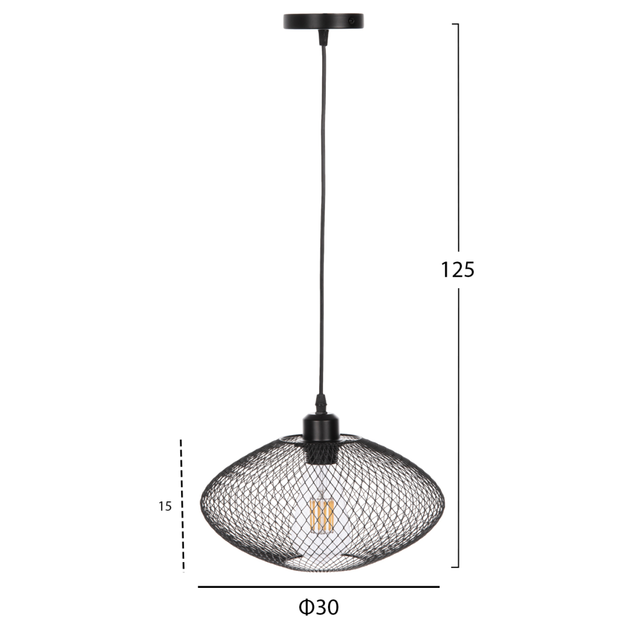 CEILING PENDANT LAMP HM4094 BLACK METAL MESH CAP Φ30x125Hcm. [2]