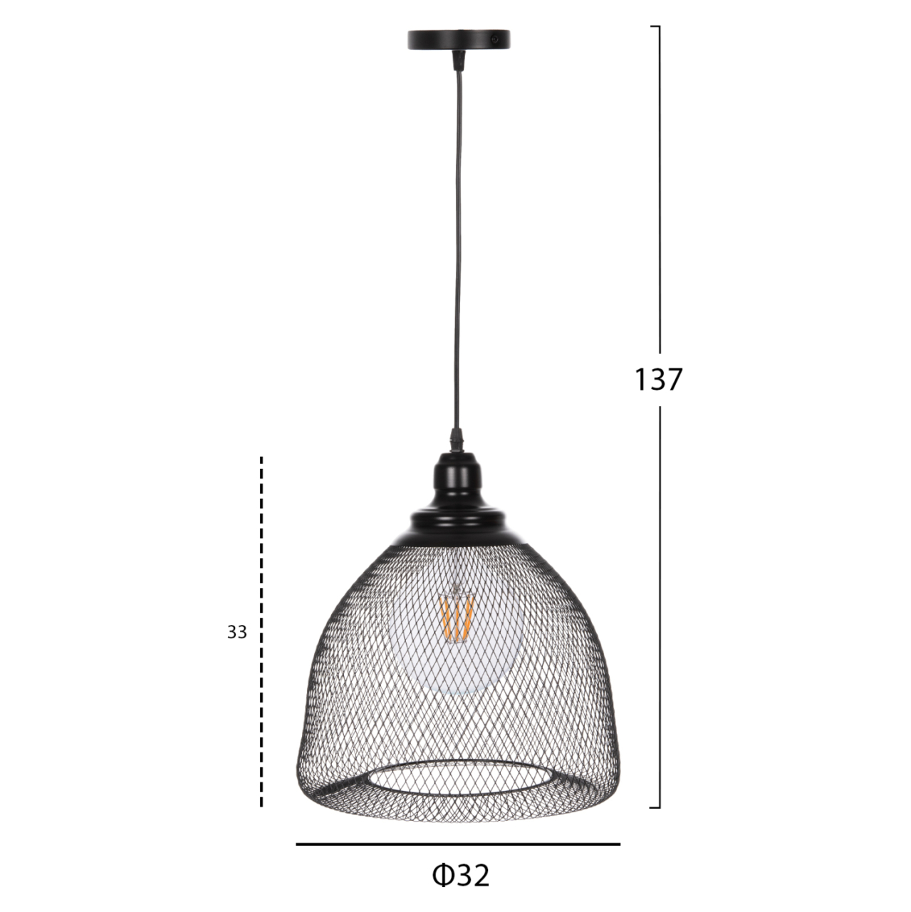 CEILING PENDANT LAMP HM4100 BLACK METAL MESH BEL-SHAPED CAP Φ32x137Hcm. [2]