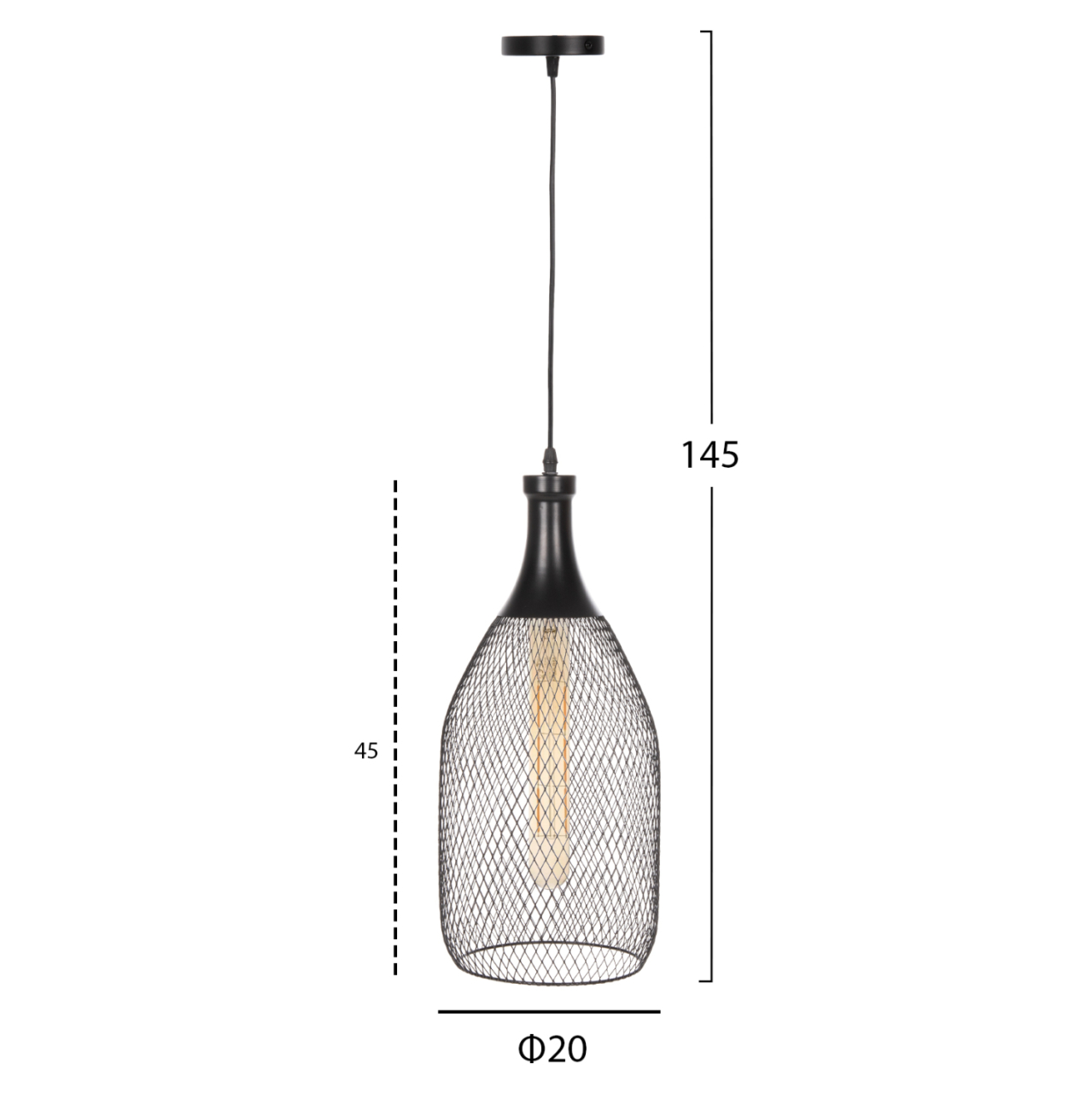 CEILING PENDANT LAMP HM4105 BLACK METAL MESH CAP Φ20x145Hcm. [2]
