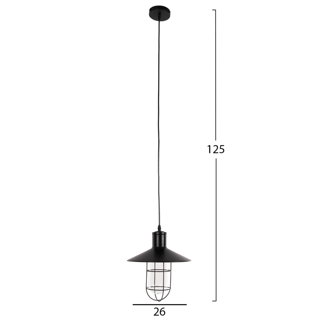 CEILING PENDANT LAMP HM4119 BLACK METAL-GLASS Φ26x125Hcm. [2]