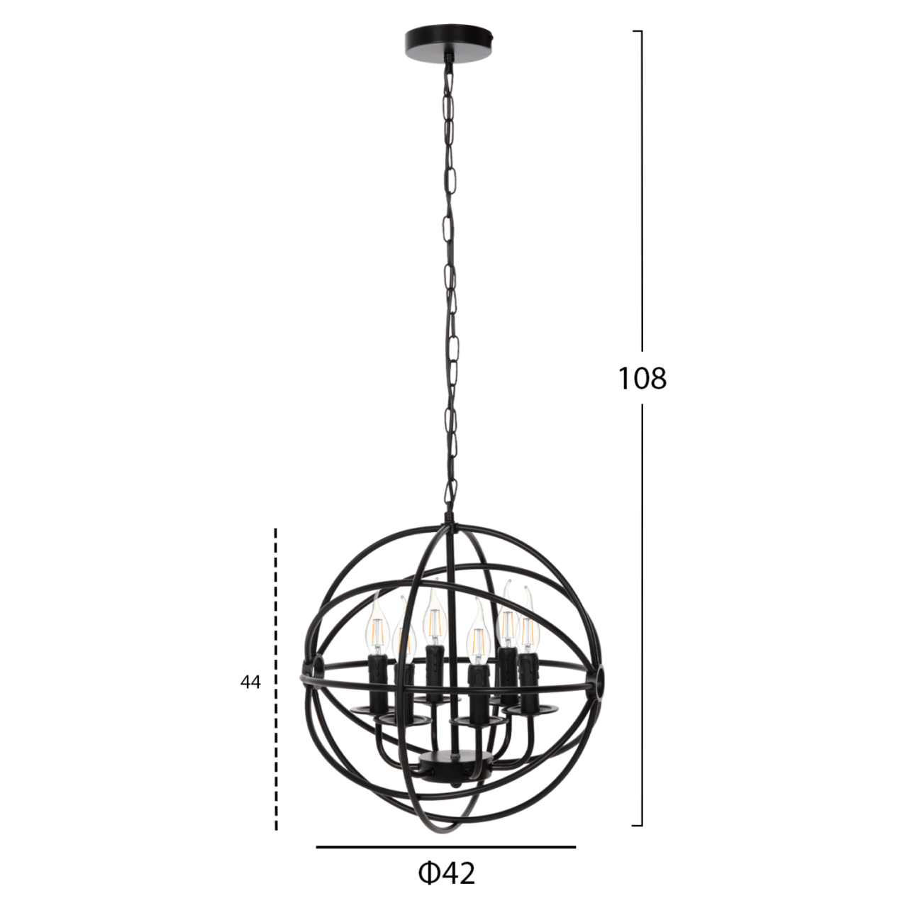 CEILING PENDANT LAMP HM4127 BLACK METAL SPHERE 6-LIGHT Φ42x108Hcm. [2]