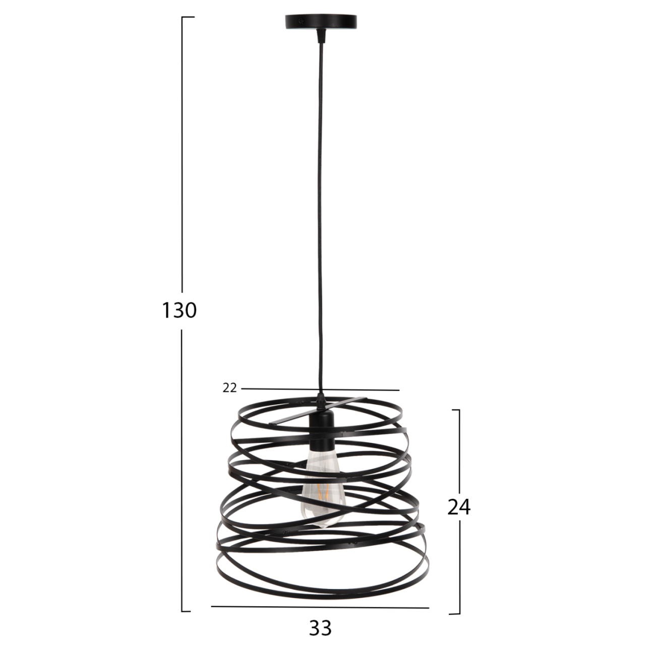CEILING PENDANT LAMP HM4129 BLACK METAL CYLINDRICAL CAP 22-33x130Hcm. [2]