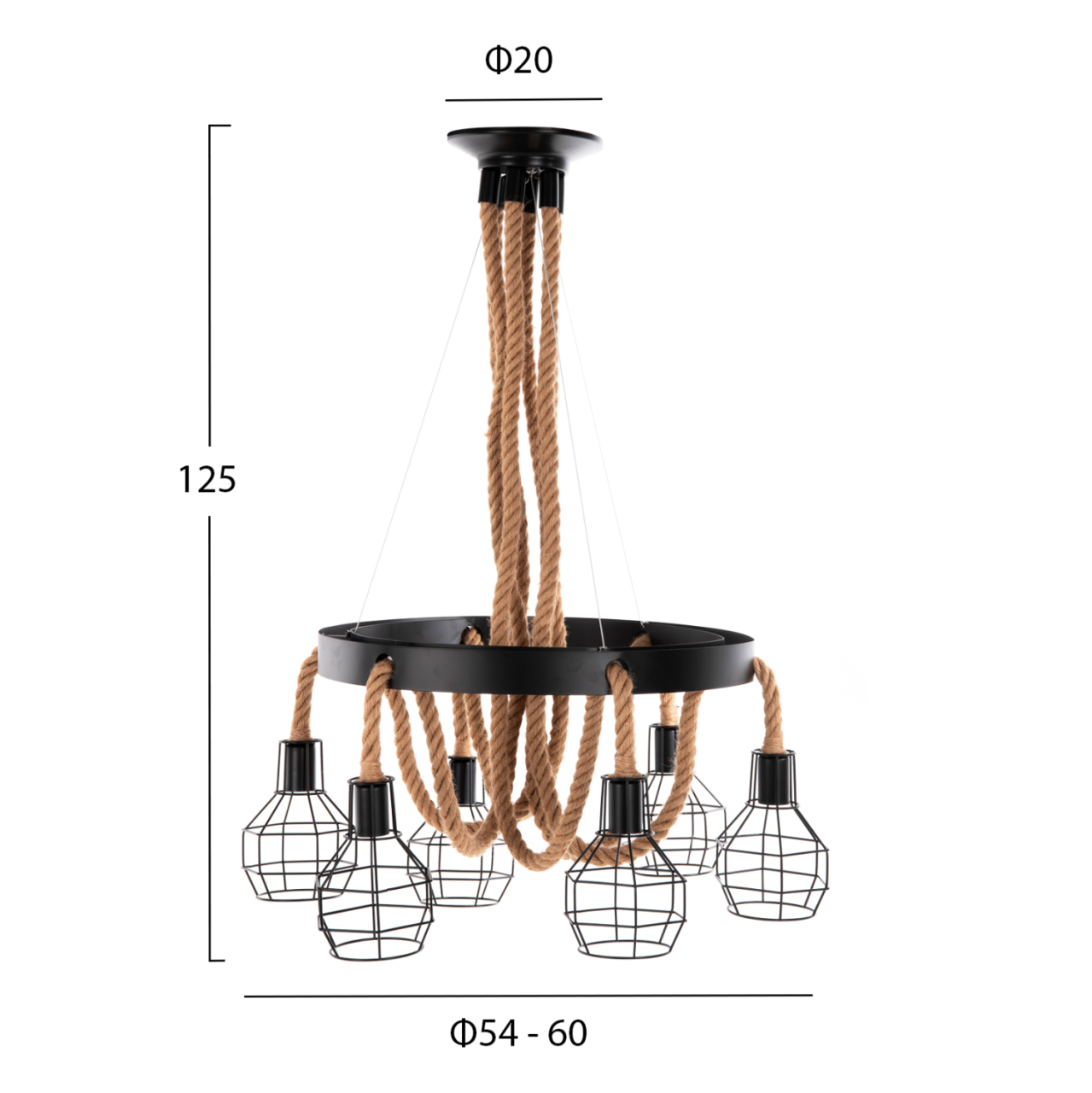 CEILING PENDANT LAMP HM4130 6-LIGHT BLACK METAL-ROPE Φ54-60x125Hcm. [2]