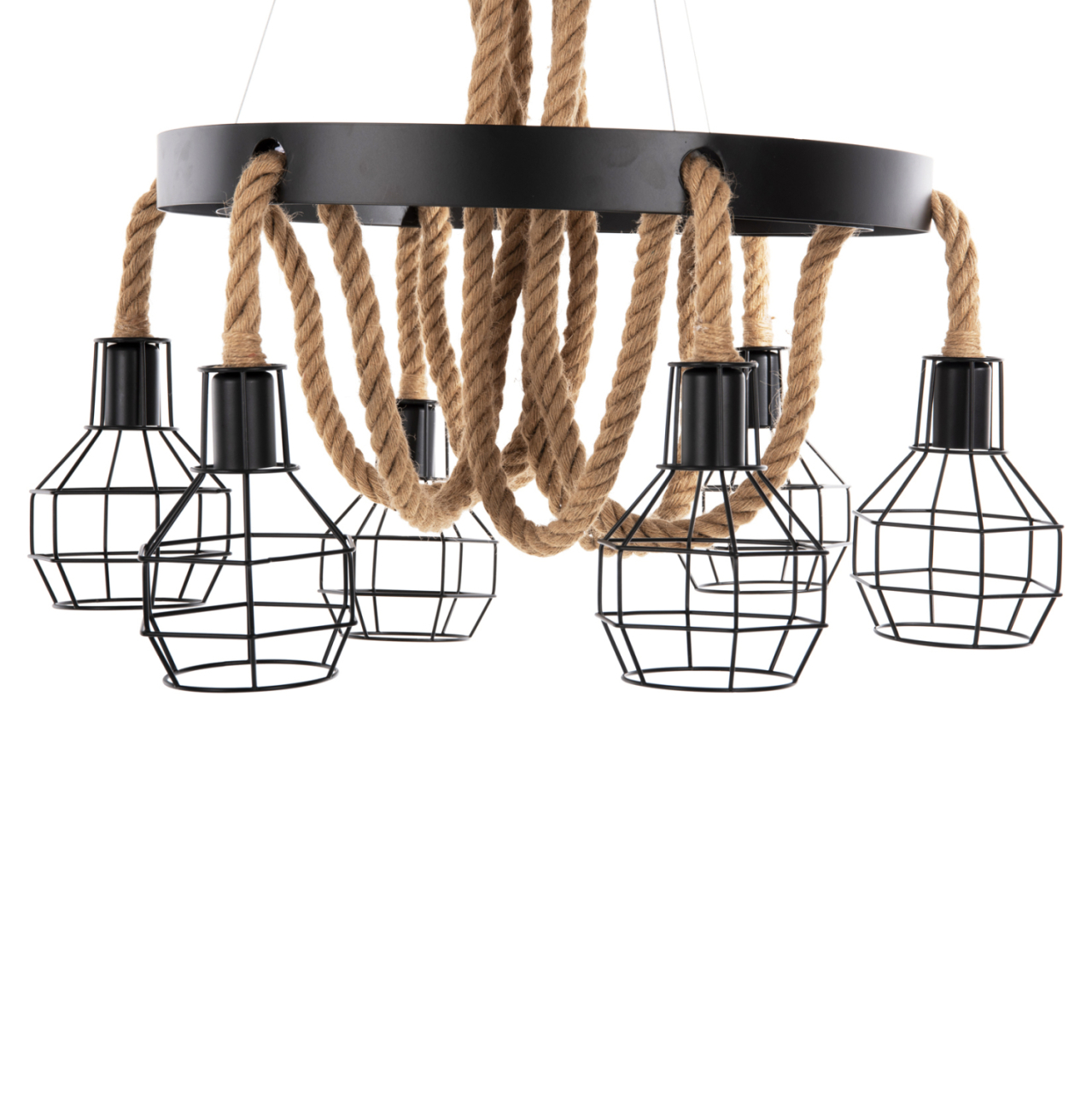 CEILING PENDANT LAMP HM4130 6-LIGHT BLACK METAL-ROPE Φ54-60x125Hcm. [4]