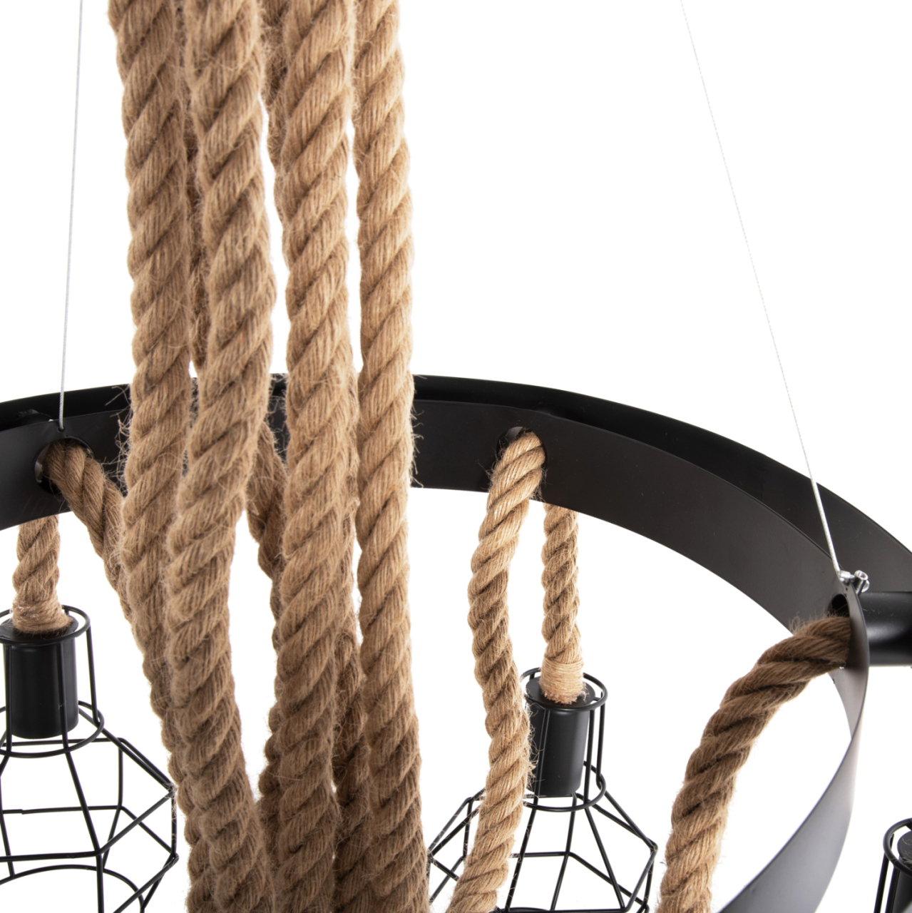 CEILING PENDANT LAMP HM4130 6-LIGHT BLACK METAL-ROPE Φ54-60x125Hcm. [5]