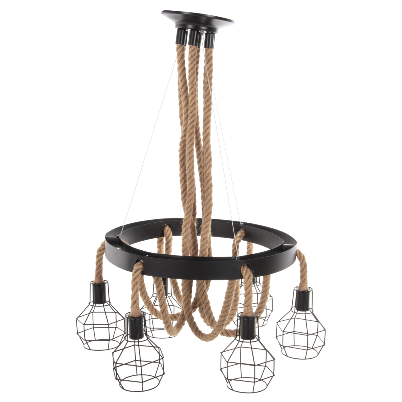 CEILING PENDANT LAMP HM4130 6-LIGHT BLACK METAL-ROPE Φ54-60x125Hcm. [3]