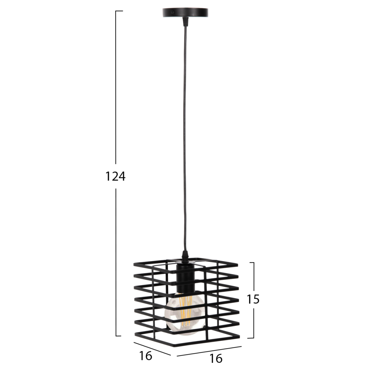 CEILING PENDANT LAMP HM4131 BLACK METAL CAP 16x16x124Hcm. [2]