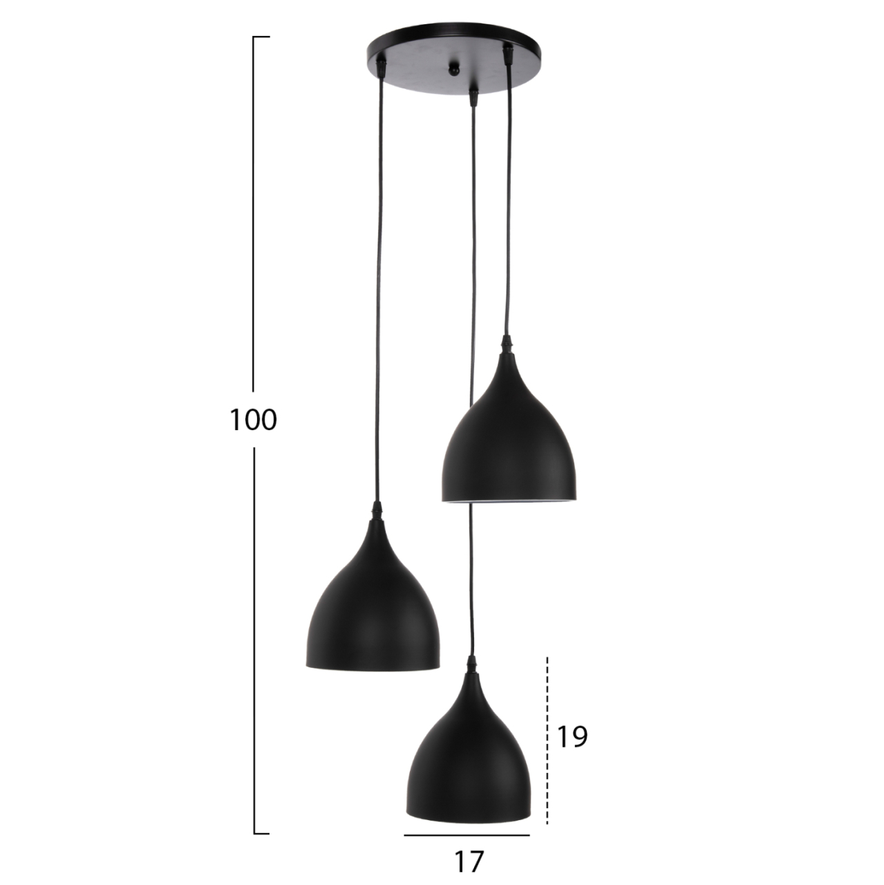CEILING PENDANT LAMP HM4137 3-LIGHT BLACK METAL Φ33x33-115Hcm. [2]